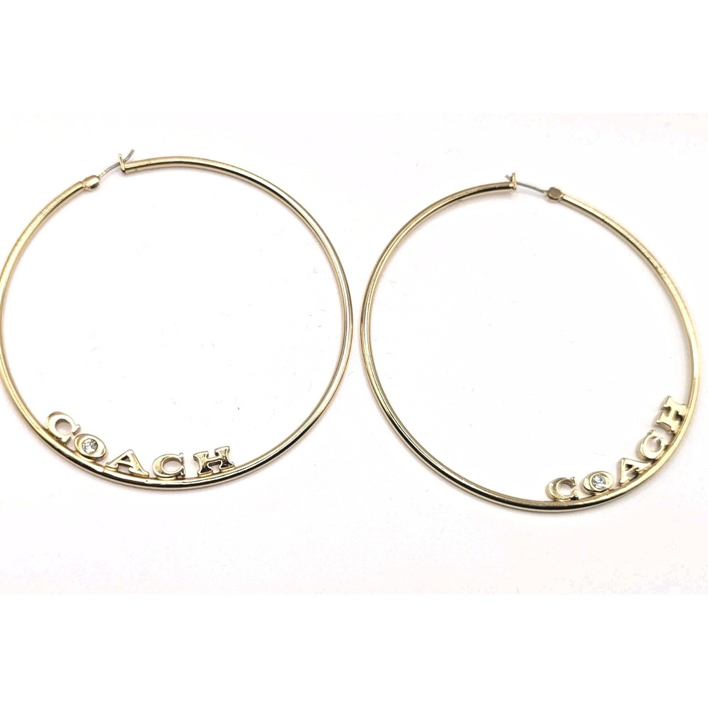 COACH Signature Large Hoop Earrings Goldtone Crystals Rhinestones
